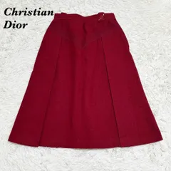 【美品】 Christian Dior ウールひざ丈スカート M レッド