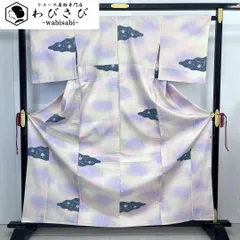 単衣 紬着物 花柄模様 淡い色彩の暈し K-3992