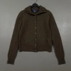 レディース S) ポロ ラルフローレン ウール カシミア ケーブル編み カーディガン ブラウン