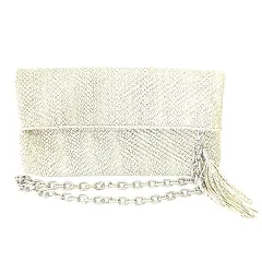 コールハーン COLE HAAN 2WAY チェーンショルダー クラッチバッグ パーティーバッグ スネーク柄型押し&プリント レザー アイボリー グレー A0724