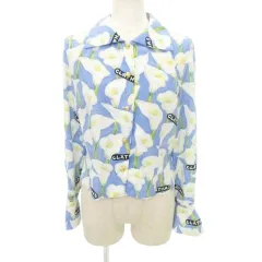 クレイサス CLATHAS 美品 シャツ ブラウス 長袖 フラワー 花柄 ショート丈 薄手 38 Mサイズ 青 ブルー ■YHS9のサムネイル
