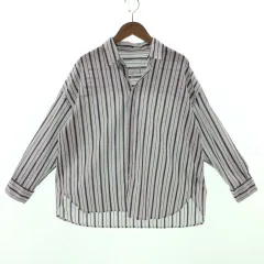 ロペピクニック ROPE Picnic シャツ 長袖 スキッパーカラー ストライプ ホワイト 白 ネイビー系 紺系 38