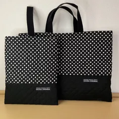 入園入学2点セット　りんりんのハンドメイド　レッスンバッグ　上履き入れ　キルティング　ドット