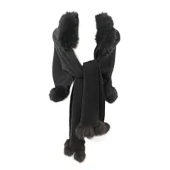 ランバン LANVIN コレクション COLLECTION フォックスファー ニット ショール 肩掛け ポンチョ 黒 1031 IBO81のサムネイル