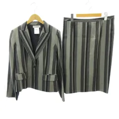 ジバンシィ GIVENCHY 美品 スーツ セットアップ ジャケット スカート ストライプ ウール シルク ひざ丈 42 グレー 黒 ブラック 0209 IBO89のサムネイル