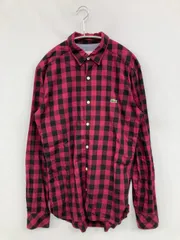 LACOSTE ラコステ シャツ/ブラウス 39 レッド コットン チェック柄 ワンポイント ブランドロゴ ミドル丈 長袖 レギュラーカラー