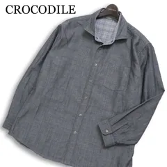 CROCODILE クロコダイル ワニ刺繍 2WAY リバーシブル★ ヘリンボーン チェック 長袖 シャツ Sz.3L メンズ 灰 大きいサイズ