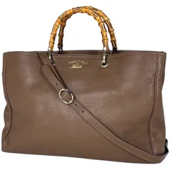 グッチ GUCCI バンブー ショッパー ラージ ハンドバッグ ロゴ 2WAY ショルダーバッグ ハンドバッグ レザー ブラウン 323658 レディース 【中古】
