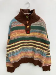 me jane ニット/セーター ブラウン ボーダー柄 ミドル丈 長袖 タートルネック/ハイネック