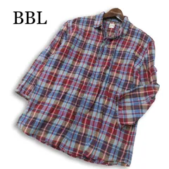 美品★ EEL イール 春夏 【ヴァケーション 3/4】 麻 リネン100%★ 7分袖 チェック シャツ Sz.M メンズ 日本製のサムネイル