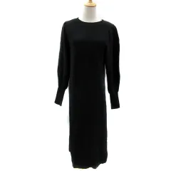 アーバンリサーチ URBAN RESEARCH ニットワンピース ロング丈 長袖 ラウンドネック 無地 F 黒 ブラック /YS19