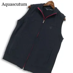 Aquascutum アクアスキュータム 通年 ロゴ刺繍★ ジップアップ スウェット ベスト Sz.M メンズ 紺 ネイビー