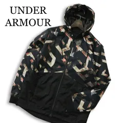 UNDER ARMOUR アンダーアーマー 通年★ 総柄 ウインドブレーカー フルジップ フーディー Sz.SM メンズ 黒 トレーニング