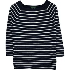 古着 ラルフローレン Ralph Lauren LAUREN ローレン ボーダー柄 スクエアネック リブ編み コットンニットセーター/eaa616851