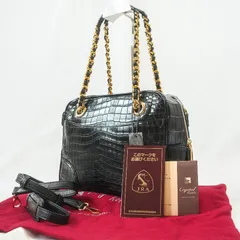 美品 LEATHER JEWELS レザージュエルズ クロコダイル クロコ 2WAY チェーンショルダーバッグ JRA認定 証明書付 ブラック 黒 ゴールド金具 本革 ワニ革 斜め掛け ショルダーバッグ ハンドバッグ レディース フォーマル 結婚式 パーティー
