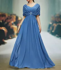 ロングドレス ショール 半袖 上品シフォン調 インポート