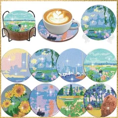 ☆彡送料無料でお届け☆彡 ミュザグローアート ダイヤモンドペインティング コースターキット ホルダー付き モネのダイヤモンドアートキット 初心者向け ストレス軽減 ハンドクラフト ダイヤモンドによるペイント 8個セット コースターアート（モネ）
