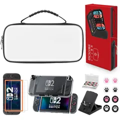 Switch 2 ケース 【16in1】セット ニンテンドー スイッチ 2 収納バッグ 【保護フィルム2枚+保護カバー+ゲームカード収納ケース+スタンド+スティックカバー8枚】 全面保護 大容量 耐衝撃 防塵 防水 防振 10ゲームカードスロット Nint 1
