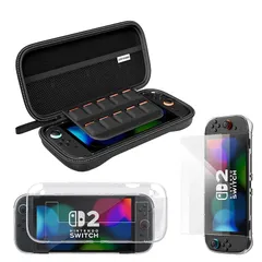 Switch 2 収納ケース キャリングケース 収納バッグ ナイロン素材 ソフトライニング 防塵 耐衝撃 外出/旅行用 持ち運び便利 保護カバー付き ガラスフィルム2枚入り 0