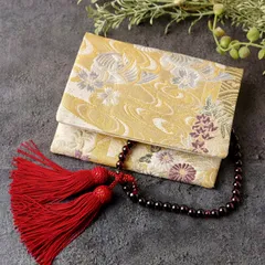 数珠入れ　数珠ケース　念珠入れ　帯リメイク   和風　和柄　白　おしどり　金  J-15-41  ハンドメイド