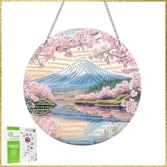 ☆彡送料無料でお届け☆彡桜の富士山 LOMSIOY ダイヤモンドアートペンダント 富士山 簡単DIYビーズアート 初心者向け 桜 贈り物用 ハンギングデコレーション インテリア用 キラキラアート 特殊シェイプ チェーン付き 完成時間短 部屋・ドア・窓用 （20