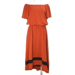 イング INGNI 2WAY オフショル裾シアーレースワンピース ロング 半袖 フィッシュテール M オレンジ X