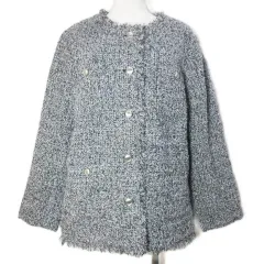 グラシア GLACIER ハニーズ 美品 ツイードジャケット ノーカラー 総裏地 4ポケット M グレー系 /X