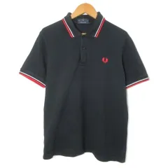 フレッドペリー FRED PERRY ポロシャツ 半袖 ライン 刺繍 40 M相当 黒 ブラック /X