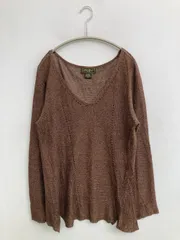 Eddie Bauer エディーバウアー ニット/セーター M ブラウン リネン・麻 ウール・ニット 無地 ミドル丈 長袖 Vネック