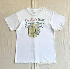 珍品　00s　archive　アーカイブ古着　DELTA　デルタ　KNIT IN USA　アメリカ製生地　パロディ　ギャグ　お尻　ヒップグラフィック　3Dドル紙幣　メッセージロゴプリント　白Tシャツ　エロT　Y2K　個性派　hip × bill T-shirt