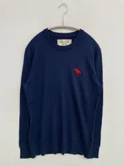 Abercrombie & Fitch アバクロンビーアンドフィッチ ニット/セーター S ネイビー コットン ナイロン 無地 ワンポイント ブランドロゴ 刺繍 ミドル丈 長袖 クルーネック(丸首)