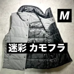 美品 ニコル NICOLE 中綿ベスト グレー 迷彩 カモフラ メンズ 46 Mサイズ相当 杢グレー 裏地迷彩 スタンドカラー スナップボタン 防寒 カジュアル 秋冬 7465-3600 肩幅39 身幅51 着丈62