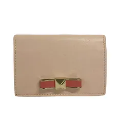 FURLA(フルラ) 名刺入れ美品  - ライトピンク×ピンク リボン レザー