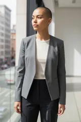 theory セオリー ノーカラージャケット 襟なし　前開き　ビジネス テーラードジャケット ウール/ポリウレタン グレー【中古】 ユニセックス