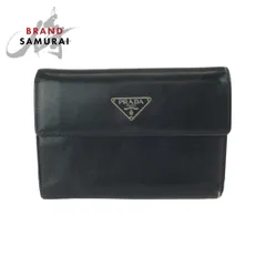 PRADA プラダ サフィアーノ 三角ロゴプレート ブラック 黒 シルバー金具 レザー 折財布 コンパクトウォレット レディース 506552【中古】