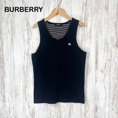 BURBERRY BLACK LABEL バーバリーブラックレーベル ホースロゴ刺繍 ボーダー タンクトップ ブラック メンズ ノースリーブ トップス