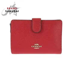 美品 COACH コーチ レッド シルバー金具 レザー 折財布 コンパクトウォレット レディース 600294【中古】