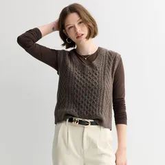 エスオー レディース アウター ニット・セーター ベスト Juniors SO Cable Sweater Vest Heather Brown ヘザー