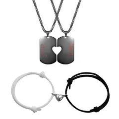 【新品】 [Oidea] ペアネックレス カップル ペア ブレスレット 4点セット ドッグタグ ペンダント ハート ペンダント シンプル ステンレス ファッション アクセサリー 彼氏彼女 記念日 クリスマス バレンタインデー ホワイトデー プレゼット ボッ 1