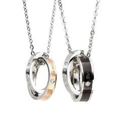 【新品】 [Acelin] ステンレス 製 ペアネックレス (セット 販売) 2連 リング 「 The only eternal love 」 刻印 メンズ レディース 1