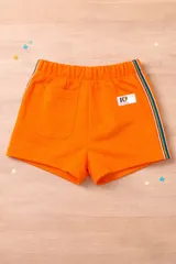 【日本製】未使用品 サイズ110 キッズ体操パンツ オレンジ×虹ライン 前ポケット付き 体操服