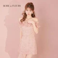 ROBE de FLEURS ローブドフルール fm4342［オフショルフラワーレースフリル袖セットアップミニキャバドレス] Pink