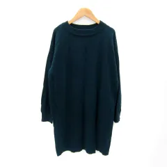 アーバンリサーチ URBAN RESEARCH ニットワンピース ひざ丈 長袖 ラウンドネック 無地 スリット F ブルーグリーン /SY41