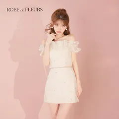 ROBE de FLEURS ローブドフルール fm4342［オフショルフラワーレースフリル袖セットアップミニキャバドレス] Ivory