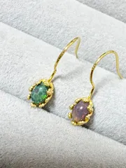 宝石質 ブラックオパール AAA 6×4mm クラウン ピアス Silver925 18金コーティング つけっぱなし