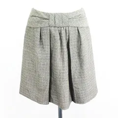 ナチュラルビューティーベーシック NATURAL BEAUTY BASIC スカート ボトムス ミニ丈 タック フレア ツイード リボン ウール混 ストレッチ M グレー ※EKM