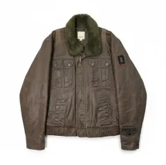 XL/95 105 ディーゼル Shearling コーテッド トラッカー アウター ジャケット カーキ