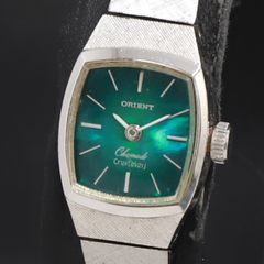 美品 オリエント セレーネ クリスタル 自動巻き 腕時計 緑 