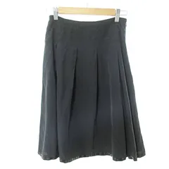 ミッシェルクラン MICHEL KLEIN 美品 シルク タック スカート 膝丈 ビジュー スパンコール 38 黒 ブラック 0223 ■GY09