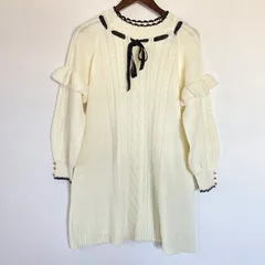 axes femme アクシーズファム　リボン付きフリルニットワンピース　フリーサイズ　アイボリー　ケーブル編み